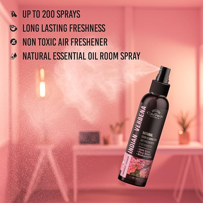 Natural Air Freshener Spray—Geranium & Lemongrass Odor Eliminator—Non-Toxic Essential Oil Deodorizer Spray for Home,Toilet,Room,Lounge,Laundry,Cabinet,Fabric;Safe for Kids & Pets—2PK- 4Oz each