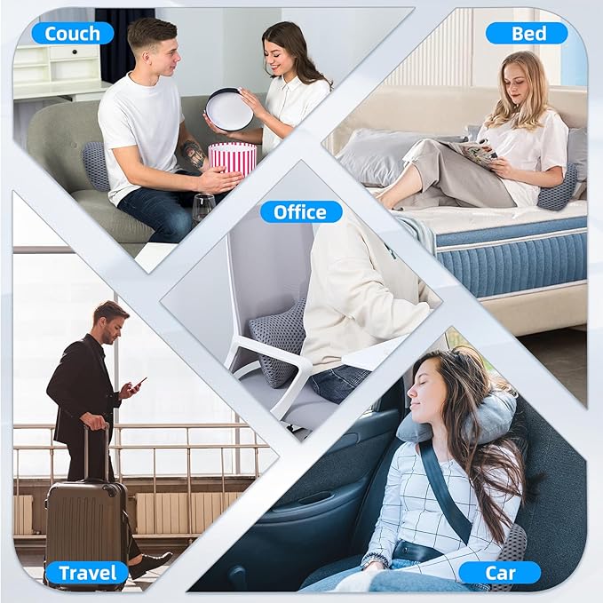 Lumbar Pillow, 2 Pack Memory Foam Lumbar Support Pillow for Office Chair and Car Seat, Ergonomic Streamline Back Pillow for Lower Back Pain Relief, Back Support Pillow for Sitting, Driving, Traveling