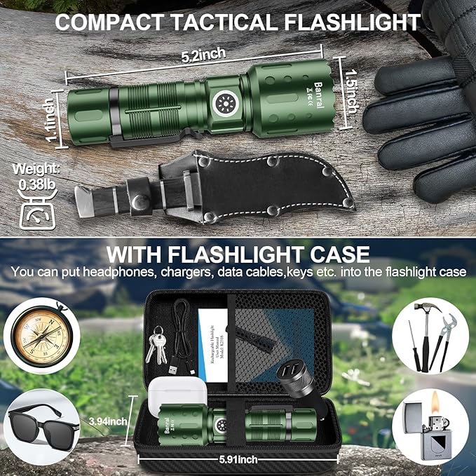 Banral Flashlights High Lumens Rechargeable, Super Bright Long Range Small Powerful Flashlight, 6 Modes LED Tactical Pocket Waterproof Flash Light for Home Emergency (1, Green)