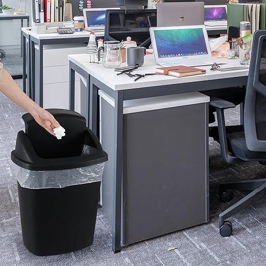 10 Gallon Plastic Swing Lid Trash Can, Black Swing Top Garbage Can, Kitchen Waste Bin, 4 Packs