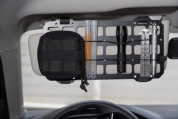 TACNEX Car Sun Visor Organizer Vehicle Rigid MOLLE Panel Tactical Gear Rack EDC Pouch Tool Holster Bag Holder Visor Cover Truck Equipment Mount Plate Modular Storage Shelf Auto Accessories