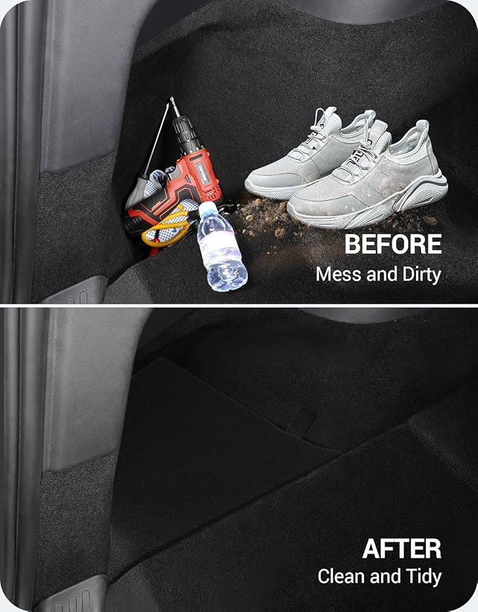 BASENOR 2021-2025 Tesla Model Y 7-Seater Trunk Storage Bins, (Proprietary Design) Trunk Organizer with Carpeted Lid, Rear Trunk Side Storage Box for 7 Seat Model Y Interior Accessories