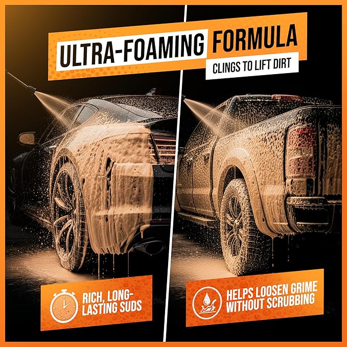 SwiftJet Orange Foam Car Wash Soap – pH Balanced Super Soapy Shampoo & Surface Cleaner – Thick Foaming Suds for Cars, Trucks, SUVs & Boats – Streak-Free Shine, Safe on Wax & Sealant (16 FL OZ)