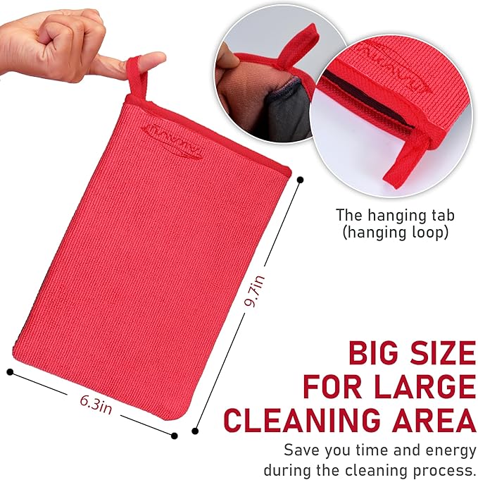 TAKAVU Auto Detailing Clay Mitt 1 Pack 9.7x6.3 inches, Magic Clay Bar Mitt Premium Mesh and Microfiber for Remove Dirts Mud Grime, Car Cleaning Detail Glass Wheel Windshield (Red)