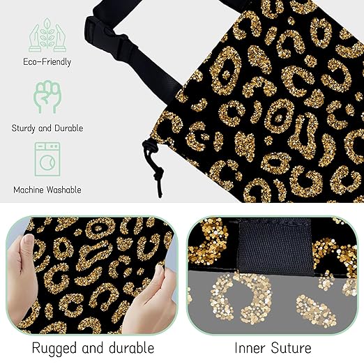 Glitter Leopard Car Trash Bag,Golden Lips Hanging Drawstring Car Garbage Bag,Waterproof Canvas Car Back Seat Organizer with Adjustable Buckle,for Vehicles,SUVs,Camping,Road Trips