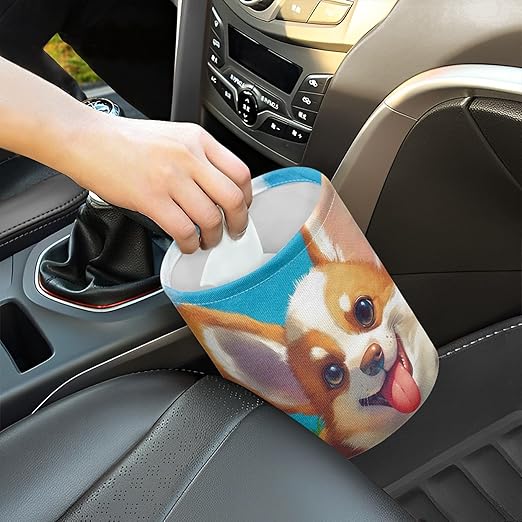 Cute Car Trash Can Cute Corgi Print Automotive Accessories for Interior Organizer Truck SUV RV Vehicle Home Office Small Portable Hanging Garbage Bags