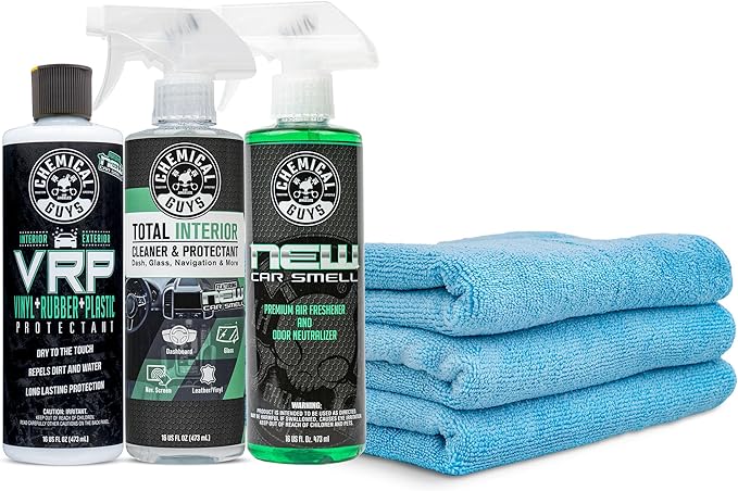 Chemical Guys Keep Your Car New Kit, Ideal for Cleaning and Detailing. Includes New Car Scented VRP, Total Interior, Air Freshener, and 3 Detailing Towels - 6 Piece Kit