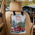 Vintage Red Truck Car Trash Bag,Green Fir Tree Hanging Drawstring Car Garbage Bag,Canvas Car Back Seat Organizer with Adjustable Buckle for Men and Women