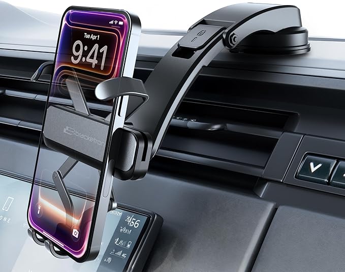 Bracketron AutoGrip Low-Profile Dash Mount- Phone Mount for Car with TemperBond Suction, One-Handed Operation Universal Cell Phone Holder Car Dashboard, Clear View Design