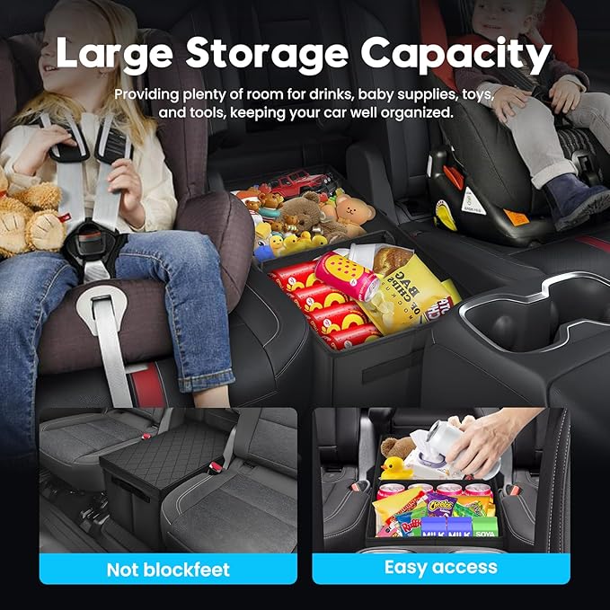 Autorder Car Seat Organizer for 2018-2025 Chevy Chevrolet Traverse Accessories Portable Backseat Organizer with Lid Handles Multipurpose Car Floor Storage for Kids Toys Baby Products Daily Necessities