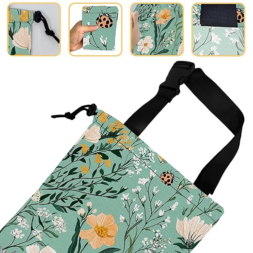 Vintage Botanical Floral Car Trash Bag,Peony Flowers Hanging Drawstring Car Garbage Bag,Canvas Car Back Seat Organizer with Adjustable Buckle for Men and Women