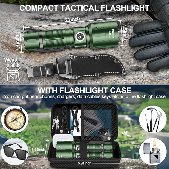 Banral Flashlights High Lumens Rechargeable, Super Bright Long Range Small Powerful Flashlight, 6 Modes LED Tactical Pocket Waterproof Flash Light for Home Emergency (2, Green)
