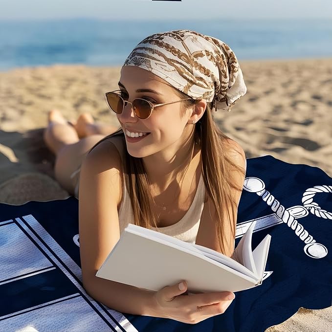 JML Personalized Beach Towel with Name, Custom Anchor Beach Towel, Customized Microfiber Pool Towel, Quick Dry & Absorbent Swim Towel for Adult,Anniversary, Birthday, Summer Holiday,Vacation