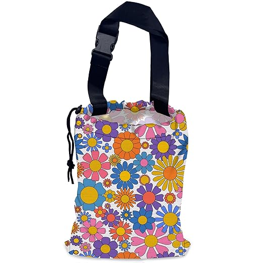 Groovy Flower Car Trash Bag,Retro Daisy Hanging Drawstring Car Garbage Bag,Waterproof Canvas Car Back Seat Organizer with Adjustable Buckle,for Vehicles,SUVs,Camping,Road Trips