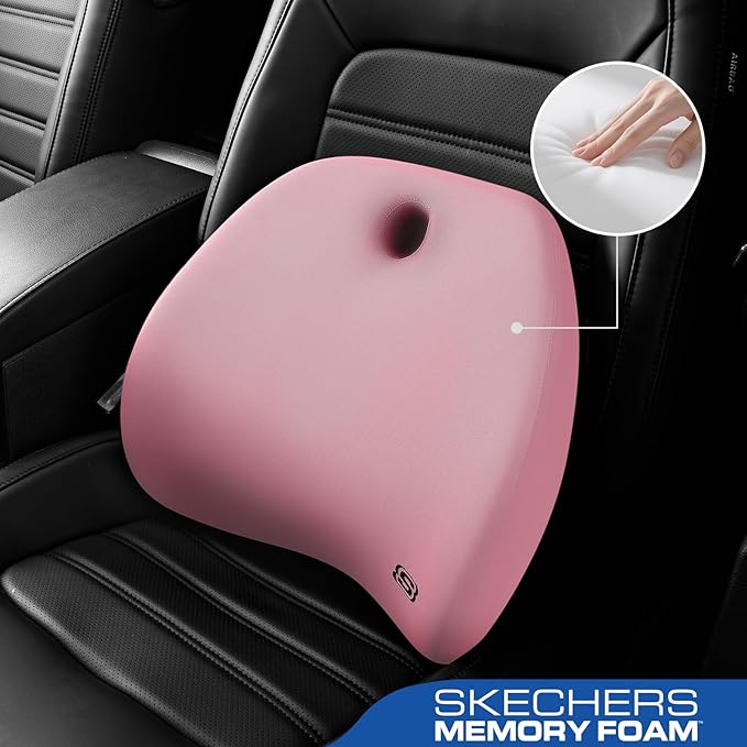 Skechers Lumbar Support Pillow for Office Chair,Memory Foam Lumbar Pillow,Lower Back Pain Relief Lumbar Pillow,Ergonomic Design Back Support Pillow for Office Chair,Car,Home,Travel,Pink