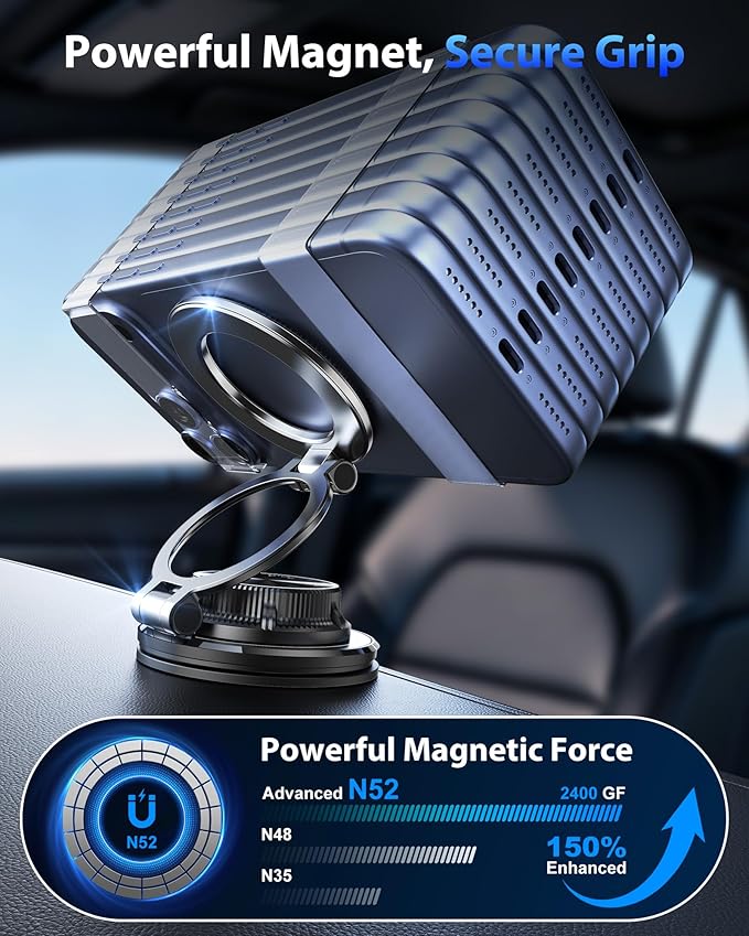 Ultra-Thin Vacuum Gel Magnetic Phone Holder for Car, [95LBS Max Suction] 360° Adjustable [All Zinc-Alloy] Cell Phone Car Mount for MagSafe, Fit for iPhone 17 Pro Max/16/15/14/13/12 & Android