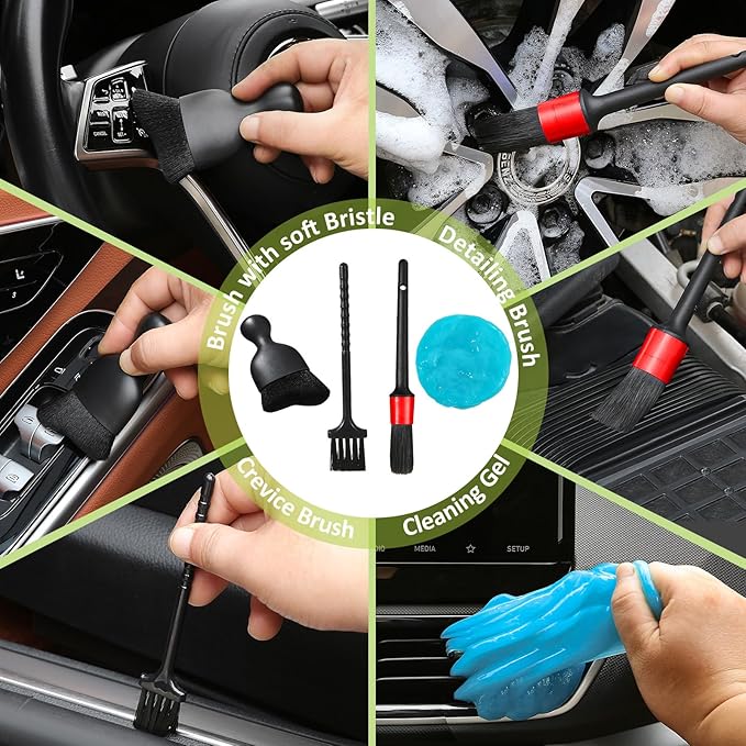 10pcs Windshield Cleaner Tool, Car Window Cleaning Wash Kit with 4 Reusable Microfiber Pads 1 Spray Bottle and Extendable Handle Auto Glass Wiper Kit, Green