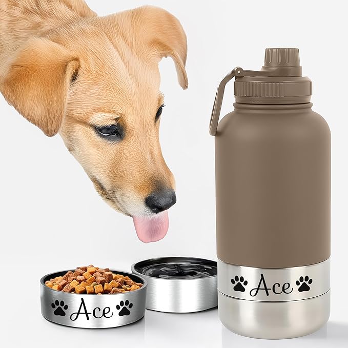 Custom Water Tumbler with Bowls Personalized Stainless Steel Travel Bottle Design 01 Brown