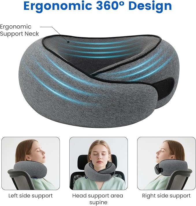 Teemour Travel Neck Pillow Airplane 360° Support Memory Foam Travel Pillows for Airplanes with Eye Mask & Ear Plugs, Portable Carry Bag for Travel & Office, Essentials for Home, Business Trip, Large