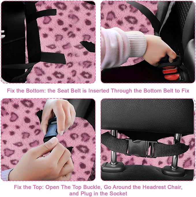 Travel Pillow, Travel Pillow for Kids, Sleeper Hold Pillow Travel, Removable U-Shaped Pillow for Adults and Children to Support Head and Body in The Back Seat of Long Car Trips (Pink Leopard Print)