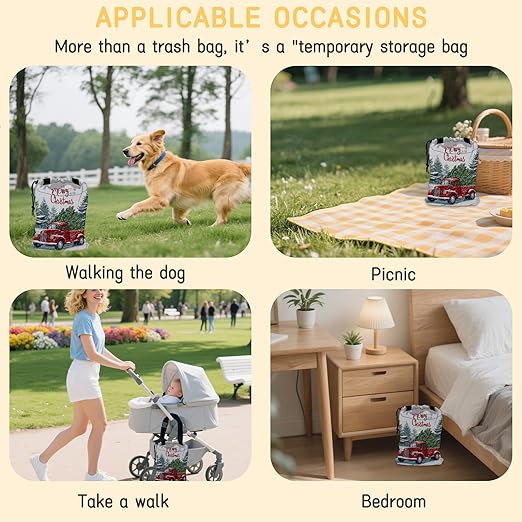 Vintage Red Truck Car Trash Bag,Green Fir Tree Hanging Drawstring Car Garbage Bag,Canvas Car Back Seat Organizer with Adjustable Buckle for Men and Women