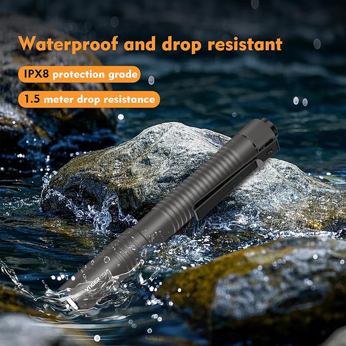 VTIGER T2A Compact EDC Flashlight,1500 High Lumens AA Rechargeable LED Flashlight, Super Bright Small Tactical Tail Switch Pocket Flash Light with Magnet for Camping,Hiking,Outdoor,Home,Emergency