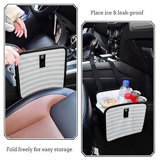 Grey Stripes Car Trash Can Foldable Hanging Waterproof Medium Automotive Garbage Cans Trash Bin Storage Bag Car Dustbin Organizer Accessories Large 11x11x5.9