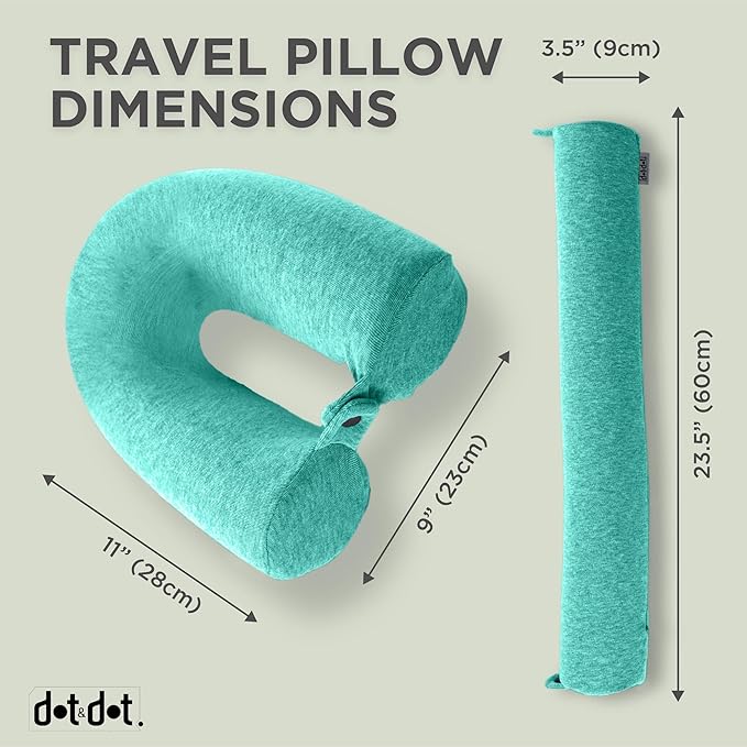 Dot&Dot Green Twist Memory Foam Kids Travel Pillow for Airplanes - Neck Pillows for Sleeping - Airplane Pillow for Neck Support, Chin, Lumbar, Leg - Adjustable Toddler Neck Pillow
