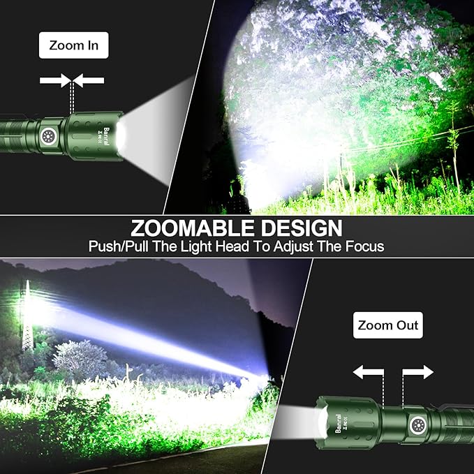 Banral Flashlights High Lumens Rechargeable, Super Bright Long Range Small Powerful Flashlight, 6 Modes LED Tactical Pocket Waterproof Flash Light for Home Emergency (1, Green)