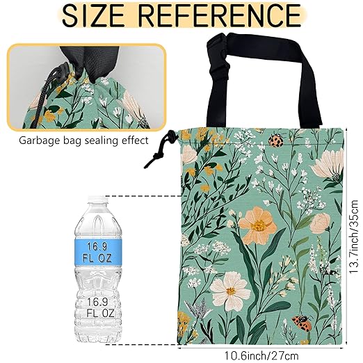 Vintage Botanical Floral Car Trash Bag,Peony Flowers Hanging Drawstring Car Garbage Bag,Canvas Car Back Seat Organizer with Adjustable Buckle for Men and Women