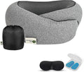 Travel Neck Pillow 100% Memory Foam, Ergonomic 360° Support Pillow for Flights, Car, Office & Train, Breathable Travel Essentials for Adults & Kids, Neck Pain Relief, (GREY)
