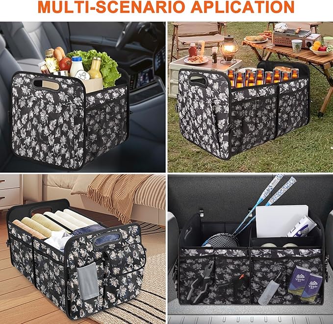 Trunk Organizer, Collapsible Trunk Organizers and Storage, Car Accessories for Women and Men, Multi-Compartment Trunk Storage Organizer for SUV, Car, Mini-Van - Floral