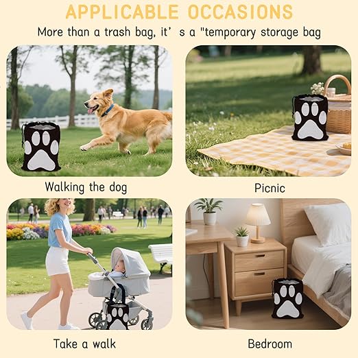 Dog Paw Car Garbage Bag, Small Car Trash Bag with Drawstring Closure and Adjustable Buckle for Car Back Seat, SUVs, Camping, Road Trips