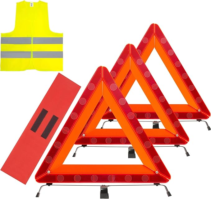 AYKRM 3Pack Car Warning Triangle Heavy Reflective Warning Road Safety Triangle Kit Suitable for car Breakdown and Temporary Parking on The Road.