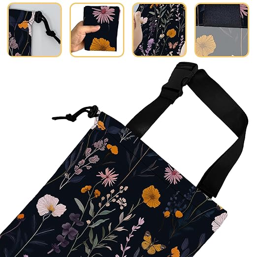 Colorful Meadow Herbs Car Garbage Bag,Flying Butterfly Small Car Trash Bag Hanging,Drawstring Car Garbage Bag with Adjustable Buckle for Car Back Seat,SUVs,Camping,Road Trips