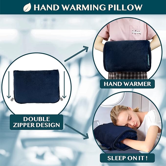PAVILIA Travel Blanket Pillow, Soft Airplane Blanket 2-IN-1 Combo Set, Plane Blanket Compact Packable, Flight Essentials Car Pillow, Travelers Gifts Accessories Luggage Backpack Strap, 60x43 Navy Blue