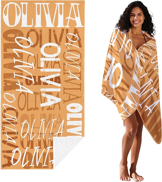 JML Personalized Beach Towel with Name, Custom Beach Towel with Name, Customized Microfiber Pool Towel, Quick Dry & Absorbent Swim Towel for Adult,Anniversary, Birthday, Summer Holiday,Vacation