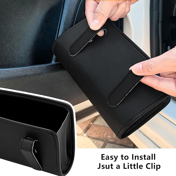 Accmor Car Trash Can, Collapsible Leather Vehicle Trash Bin Car Dustbin Garbage Organizer Holder with 2 Rolls Trash Bag, Foldable Hanging Mini Cars Storage Bag Container for Auto, SUV (Black)