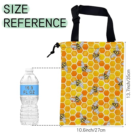 Watercolor Bees Car Trash Bag,Honeycombs Hanging Drawstring Car Garbage Bag,Waterproof Canvas Car Back Seat Organizer with Adjustable Buckle,for Vehicles,SUVs,Camping,Road Trips