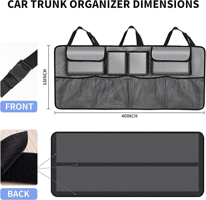 Car Trunk Organizer and Storage, Large Capacity Backseat Hanging Storage Accessories, Backseat Car Organizer for SUV/MPV/Truck (Grey)
