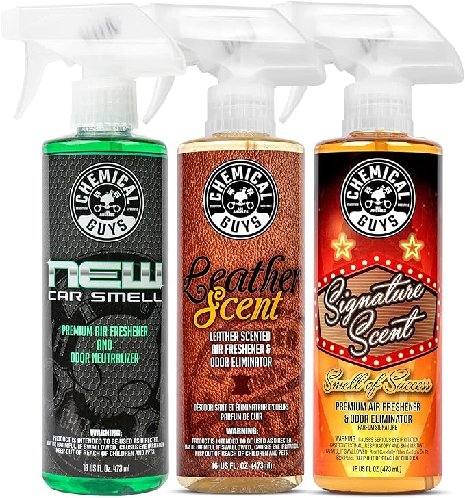 Chemical Guys AIR_301 Best Air Freshener Kit - New Car Scent, Leather Scent & Signature Stripper Scent, (Great for Cars, Trucks, SUVs, RVs & More) (3) 16 fl oz Bottles