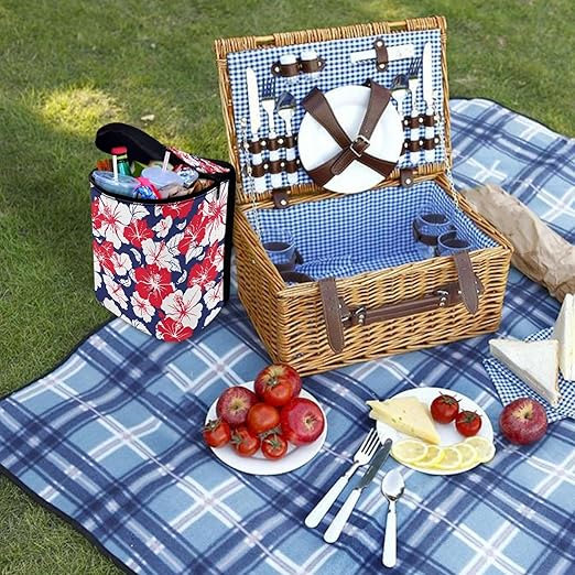 Hibiscus Flower Car Garbage Bag with Lid Auto Dustbin Organizer Container for Floor Seat Back Hanging Vehicle Trash Can Accessories Interior Auto Decor