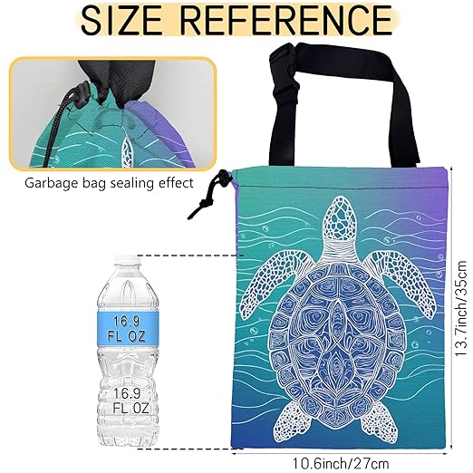 Sea Turtle Car Garbage Bag,Blue Marine Turtle Small Car Trash Bag Hanging Back of Seat,Drawstring Car Trash Bag with Adjustable Buckle,Car Accessories for Camping Travelling