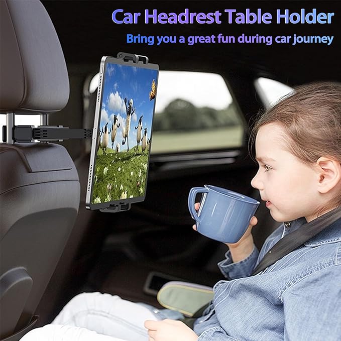 2026 Car Headrest Tablet Holder, Road Trip Essentials for Kids, Scalable Tablet Mount for Car Backseat for iPad Phone, for Most Tablets/Phones, Fits Larger Tablets [Upgrade - Black]