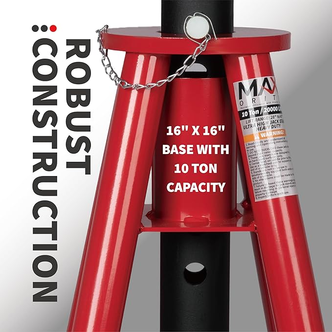 10 Ton (20,000 lbs) Capacity Heavy-Duty High Profile Pin Type Adjustable Jack Stand for Trucks & Equipment, 1 Pair