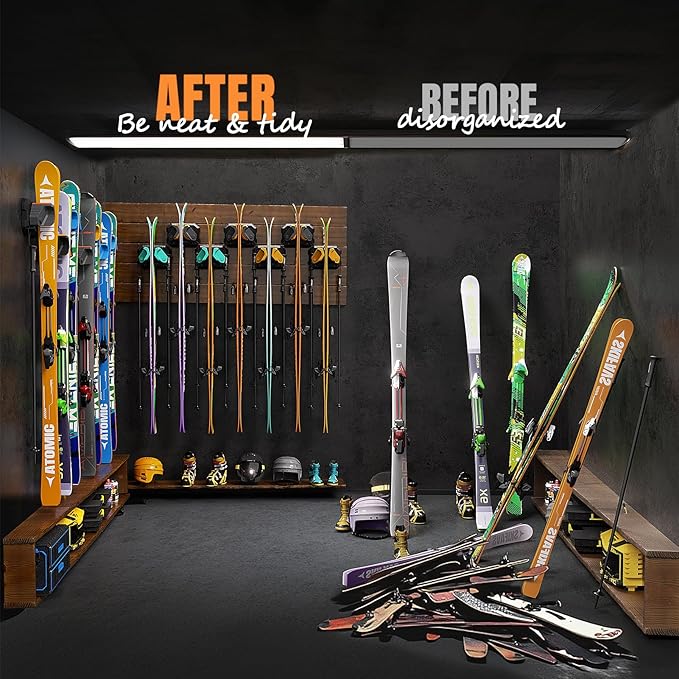 Snowboard Wall Rack for Garage - Fits Any Ski/Board, Damage-Free Storage Mount Holders, Space-Saving Winter Gear Organizer