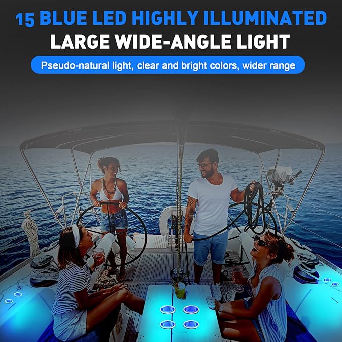 Yexiya 6 Pcs LED Cup Holder Marine Drink Holder Stainless Steel Cup Holders Insert with Drain for Boat Yacht Car Camper Truck RV(Blue)