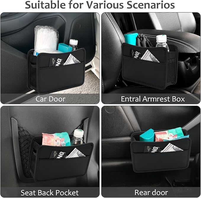 Accmor Collapsible Car Trash Can, Leather Vehicle Garbage Organizer Bin Holder with One Roll Trash Bag, Foldable Hanging Mini Cars Storage Bag Container for Auto, SUV (Black)