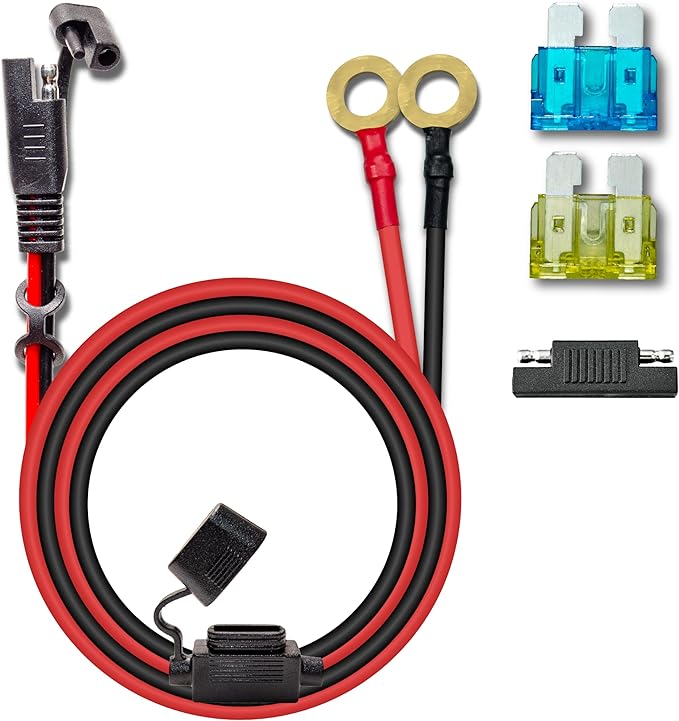 10AWG 3.3FT Charger Cable, SAE to O Ring Terminal Quick Disconnect Harness, 2 Pin SAE Connectors Extension Cables Cord with 15& 20A Fuse and 1 Reverse Plug for Car, Motorcycle, Solar Panel
