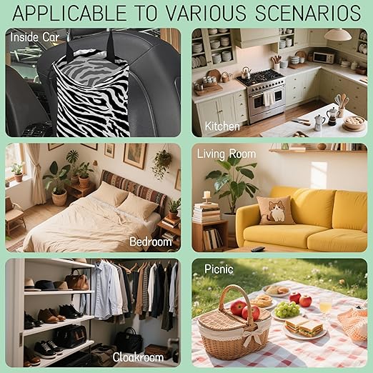 Zebra Stripes Car Garbage Bag,Waterproof Small Car Trash Bag Hanging Back of Seat,Drawstring Hanging Car Trash Bag with Adjustable Buckle for Car Accessories